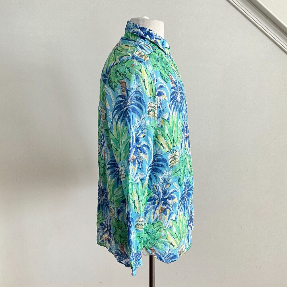 100 % Linen J McLaughlin Floral Palm Button Front Shirt L - Picture 8 of 10